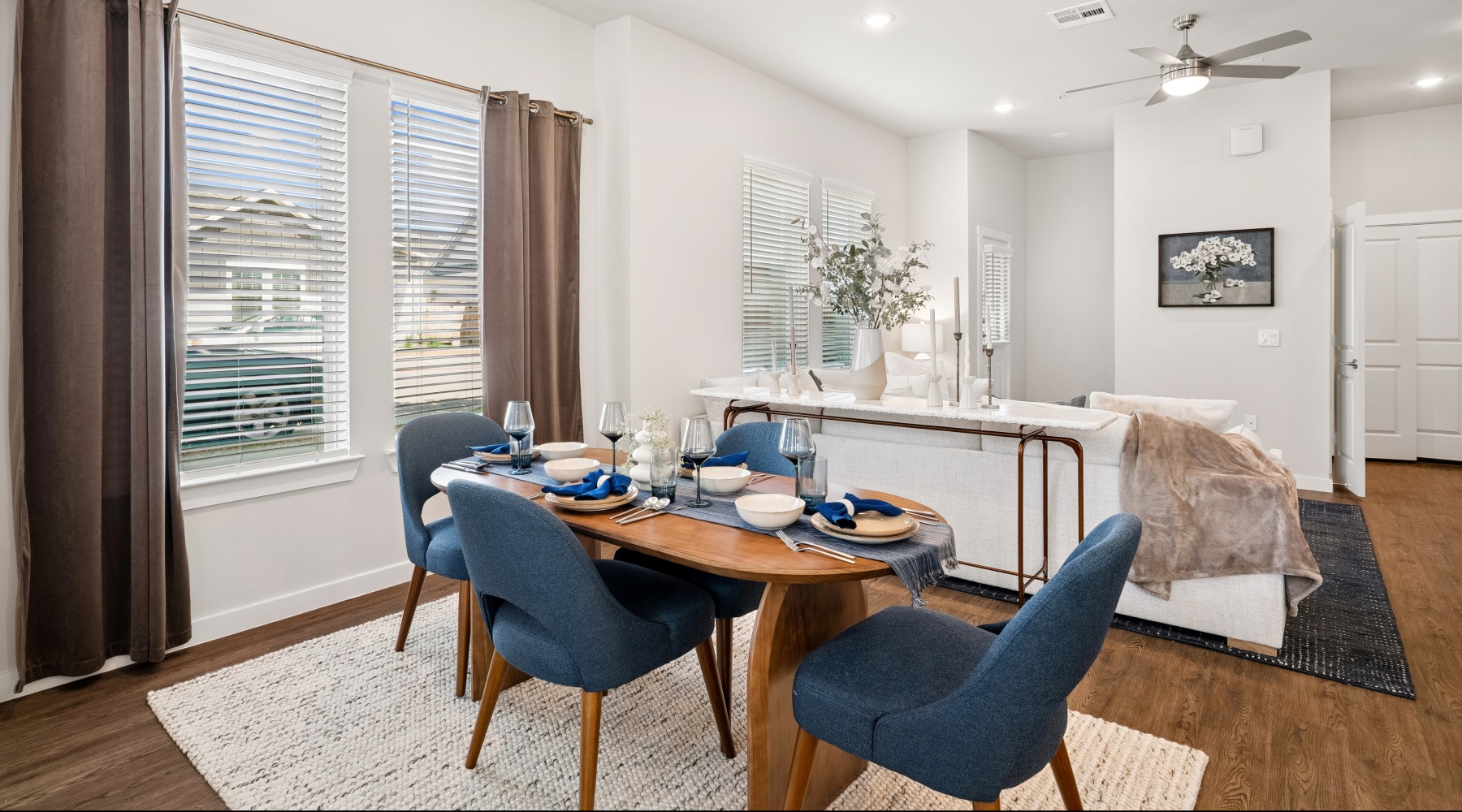 Dining room with large windows Dining room with large windows